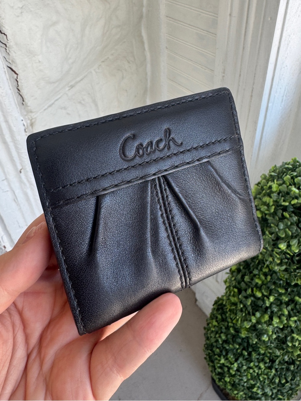 Coach black Leather Coin Pouch with Pleat Detail
